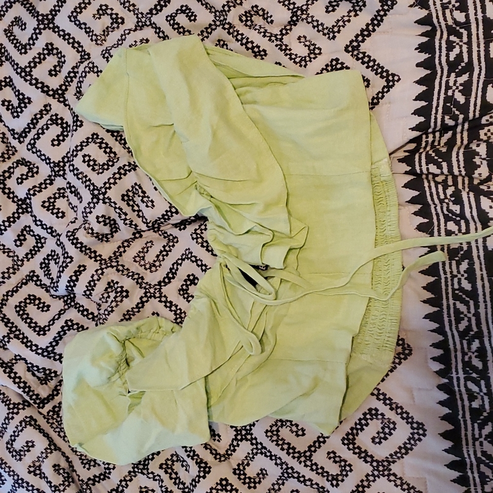 3 for $15 Lime Off Shoulder Crop Top Ruffles